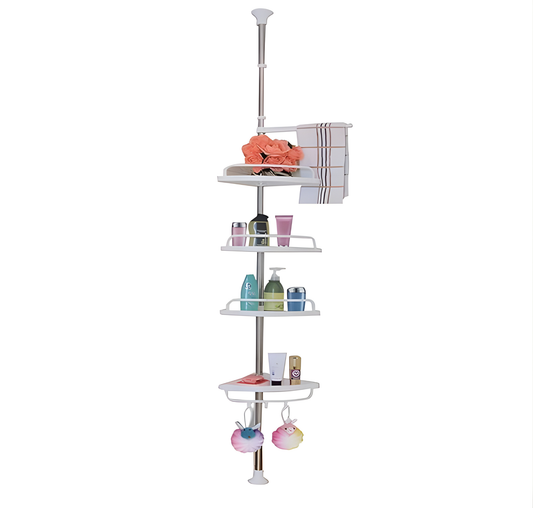 No-Drill 4-Tier Bathroom Corner Shelf — Rent-Safe Tension Pole